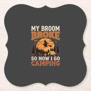 Halloween Kampeer Bezem Vintage Horror Design Kartonnen Onderzetters