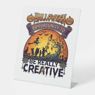 Halloween Kans Wees Echt Creatief Heks Boom Reclamebord Met Voetstuk