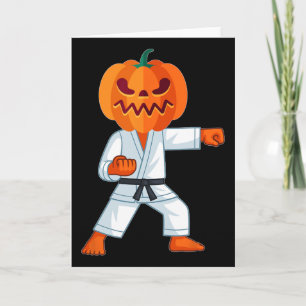 Halloween Karate Vechters Pompoen Hoofd Griezeld G Kaart