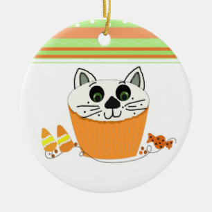Halloween Kat Cupcake Keramisch Ornament