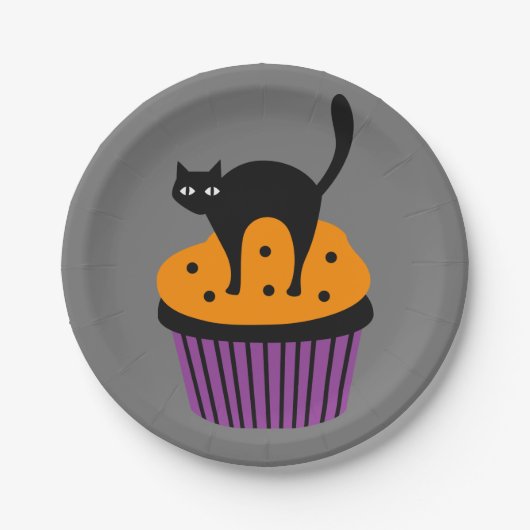 Halloween kat cupcake papieren bordje (Voorkant)