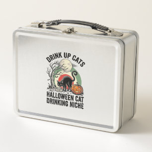 Halloween Kat Drinkende Vintage Maan Feest Shirt_1