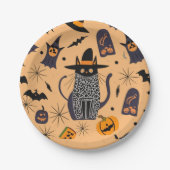 Halloween kat en elementen papieren bordje (Voorkant)