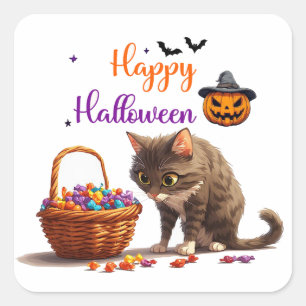 Halloween Kat En Jack O Lantern Snoep Surprise 🍭 Vierkante Sticker