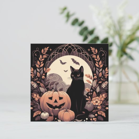 Halloween Kat en Jack-o'lantern Spook Kaart (Staand voorkant)