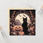 Halloween Kat en Jack-o'lantern Spook Kaart (Voorkant / Achterkant in situ)