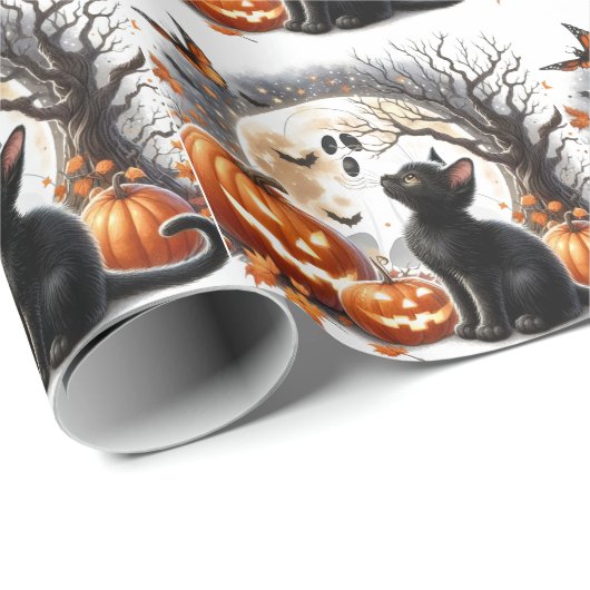 Halloween Kat en Pompoen Wrapping Papier (Rol Hoek)