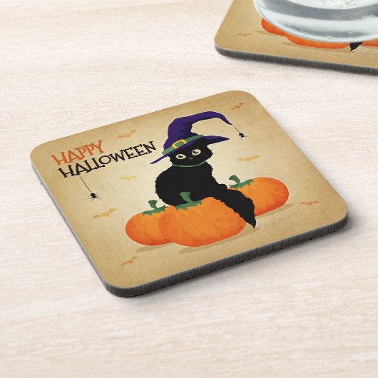 Halloween kat en pompoenen | Onderzetter (Linkerzijde)