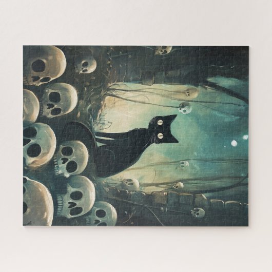 Halloween kat en schedels legpuzzel (Horizontaal)