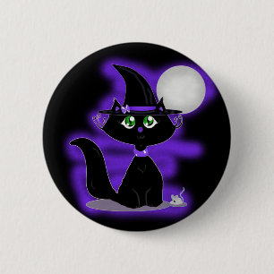 Halloween kat en speelgoed muis ronde button 5,7 cm