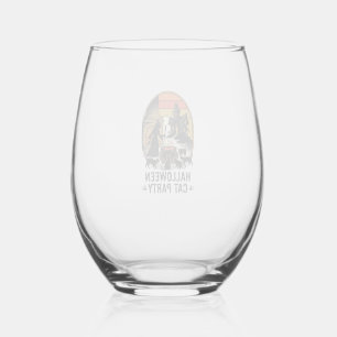 Halloween Kat Feestje Vintage Heks Katten Ontwerp_ Wijnglas Zonder Voet