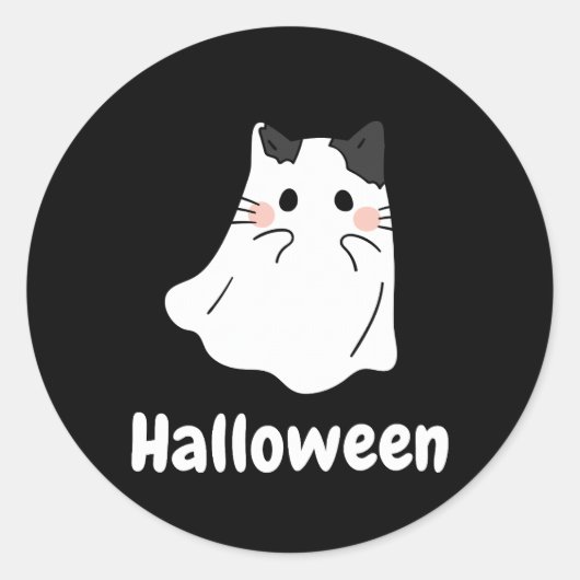 Halloween kat geest ronde sticker (Voorkant)