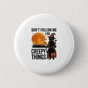 Halloween Kat Griezelige Dingen Grappige Heks_1 Ronde Button 5,7 Cm