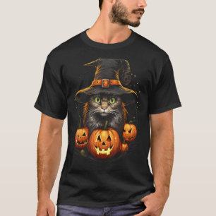 Halloween Kat Heksenhoed Pompoen Grappige Zwarte K T-shirt