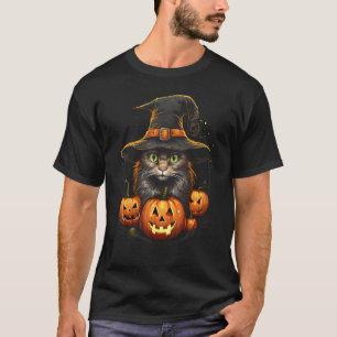 Halloween Kat Heksenhoed Pompoen Grappige Zwarte K T-shirt