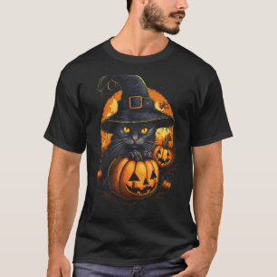 Halloween Kat Heksenhoed Pompoen Griezelig Enge Ka T-shirt