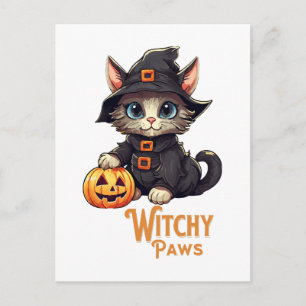 Halloween Kat Hekserige Pootjes Briefkaart