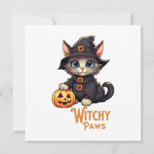 Halloween Kat Hekserige Pootjes Kaart