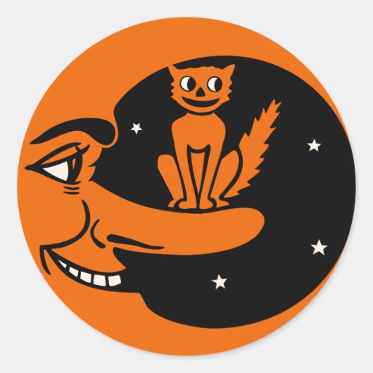  Halloween - Kat in de Maan Ronde Sticker (Voorkant)