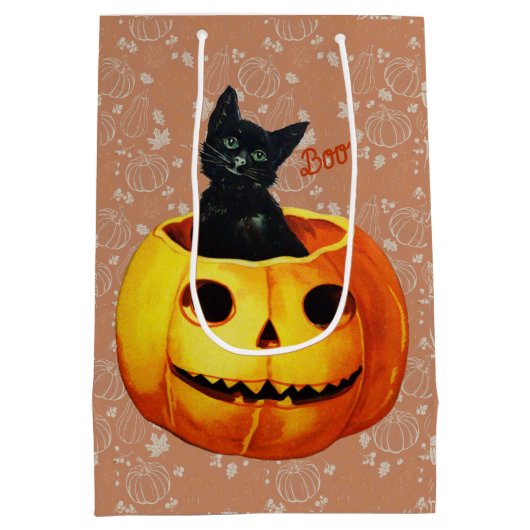 Halloween kat in de pompoen medium cadeauzakje (Achterkant)