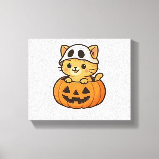 Halloween Kat in een pompoen Classic T-Shirt Canvas Afdruk (Voorkant)