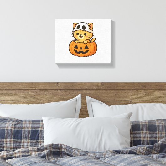 Halloween Kat in een pompoen Classic T-Shirt Canvas Afdruk (Insitu (Slaapkamer))