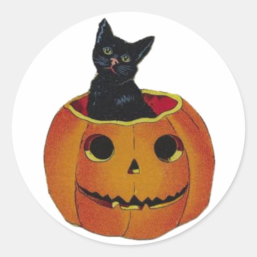  halloween kat in pompoen ronde sticker (Voorkant)