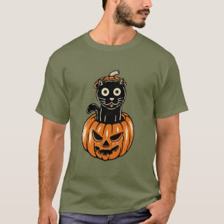 Halloween Kat In  Pompoen T-Shirt