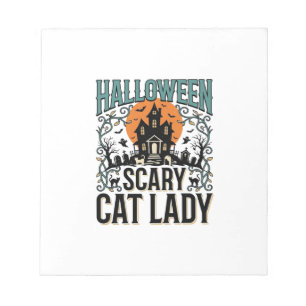 Halloween Kat Lady Griezelen Spokenhuis Vintage_1 Notitieblok