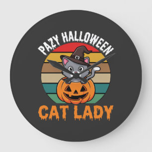Halloween Kat Lady Heks Pompoen Retro Ontwerp Grote Klok