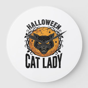 Halloween Kat Lady Vintage Zwarte Kat Shirt Ontwer Grote Klok