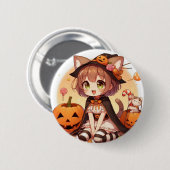 Halloween kat meisje ronde button 5,7 cm (Voorkant /achterkant)