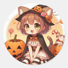 Halloween kat meisje ronde sticker