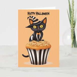 Halloween kat met een muffin feestdagen kaart