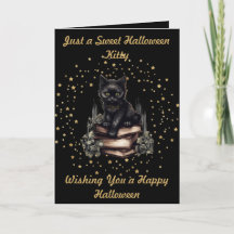 Halloween Kat met Faux Gold Stars & Books Kaart