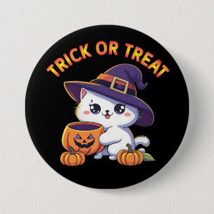 Halloween kat met Jack O' Lantaarn Pompoen Ronde Button 7,6 Cm