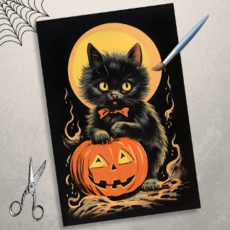 Halloween kat met pompoen decoupage Tissuepapier