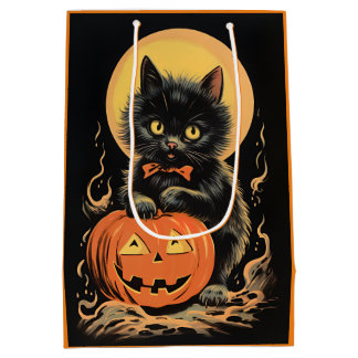 Halloween kat met pompoen Medium Cadeauzakje