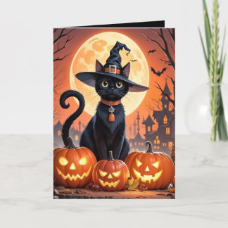 Halloween kat met pompoen vouwkaart feestdagen kaart
