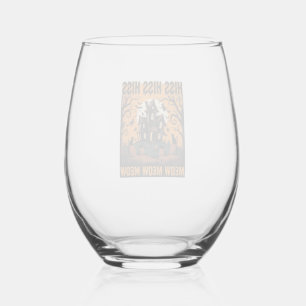 Halloween Kat Miauw Spookachtig Vintage Heksenhuis Wijnglas Zonder Voet