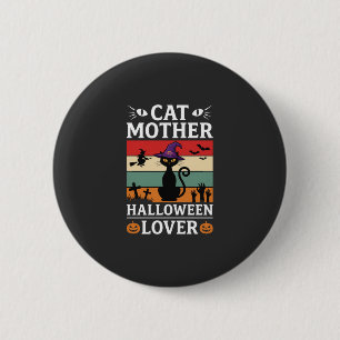 Halloween Kat Moeder Liefhebber Retro Heks Design Ronde Button 5,7 Cm