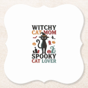 Halloween Kat Moeder Vintage Hekserige Kat Liefheb Kartonnen Onderzetters