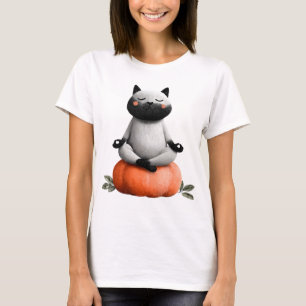 Halloween kat op pompoen ontwerp t-shirt