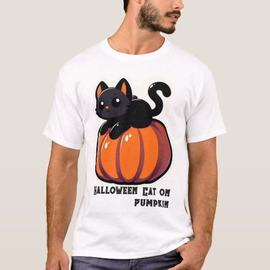 Halloween kat op pompoen t-shirt (Voorkant)