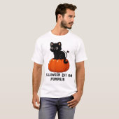 Halloween kat op pompoen t-shirt (Voorkant volledig)