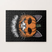 Halloween kat, pompoen gezicht legpuzzel (Horizontaal)