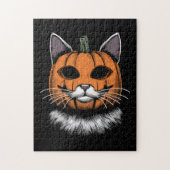 Halloween kat, pompoen gezicht legpuzzel (Verticaal)