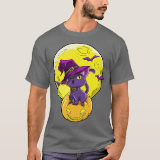 Halloween Kat Pompoen Maan T-shirt