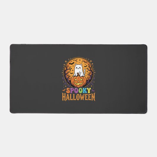 Halloween Kat Pompoen Maan Vintage Ontwerp Bureaumat (Voorkant)