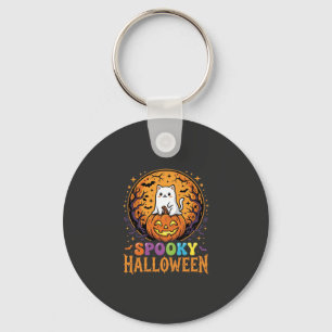 Halloween Kat Pompoen Maan Vintage Ontwerp Sleutelhanger